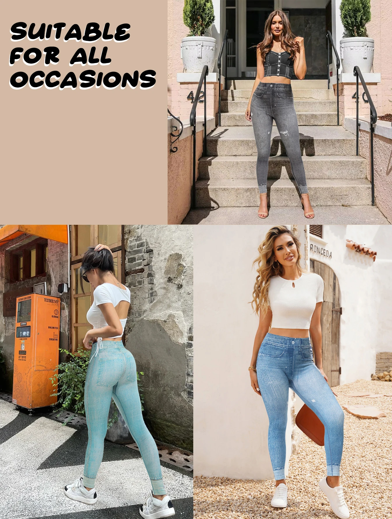 المرأة عالية تمتد تقليد الجينز عالية الخصر طماق الترفيه بنطال ملاصق للجسم موضة الراحة اليوغا السراويل سروال رصاص