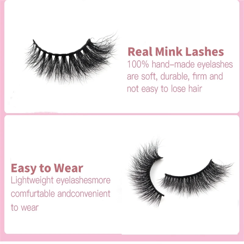 1 Pair 5DL Serise 100% real Mink Natural dense Durable curling pure handmade Thick Fake Eyelashes