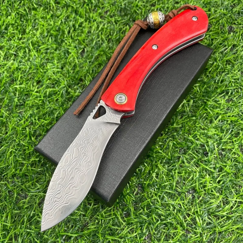 

Folding Pocket Outdoor Camping Survival KnifeTactics Damascus steel Blade Portable Utility Fruit Self-defense Knives EDC Tools