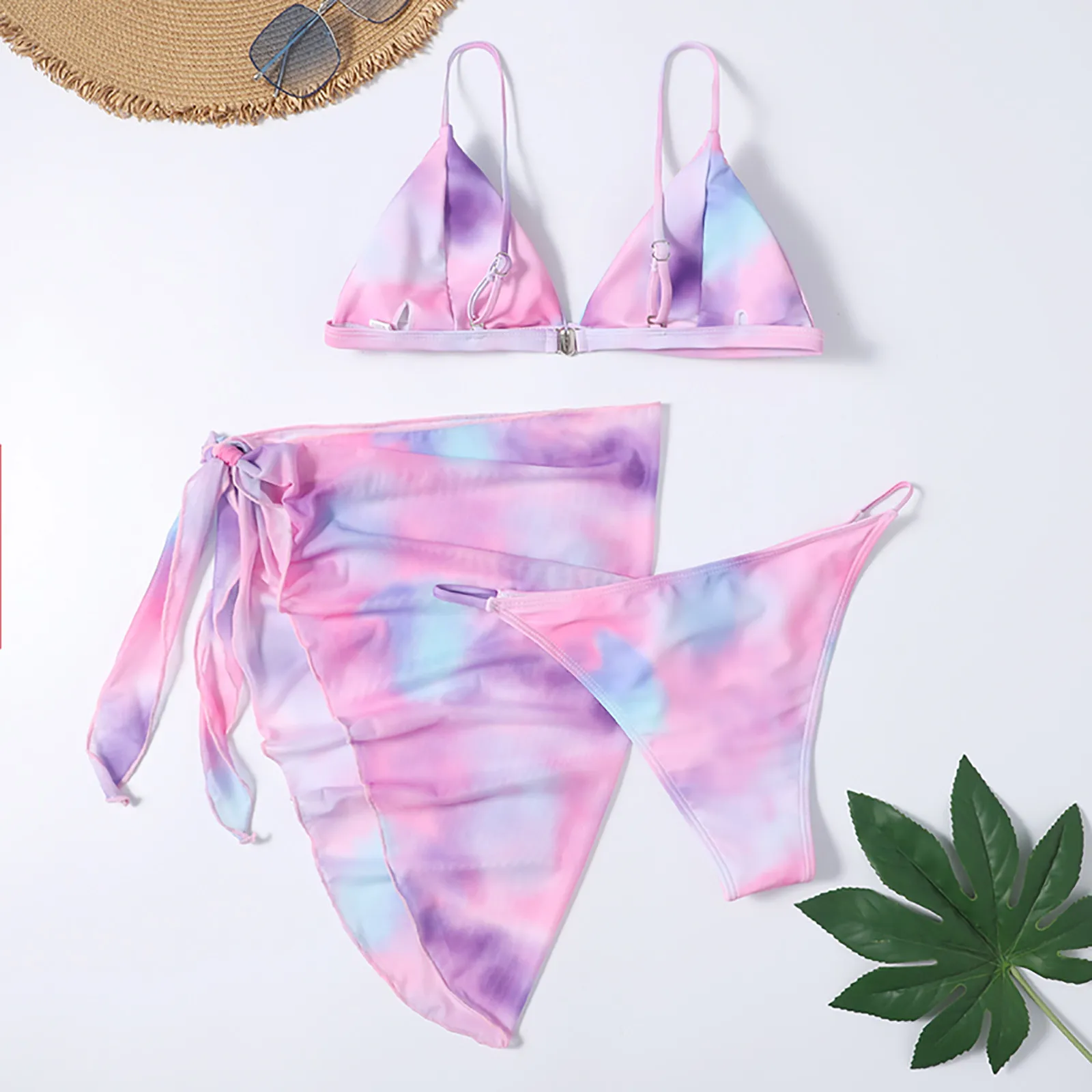 

Brazilian Bikini Set Women High Mesh Tie-Dye Printed Swimwear Thong Cover-Ups Bikinis Set Women's Swimwears купальник женский