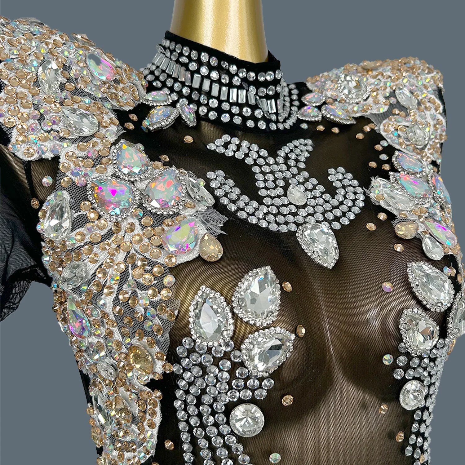 Strass bodysuit com glitter para as mulheres, vestido de noite, roupa de palco, dj, bar, celebração, dança, desempenho, moda