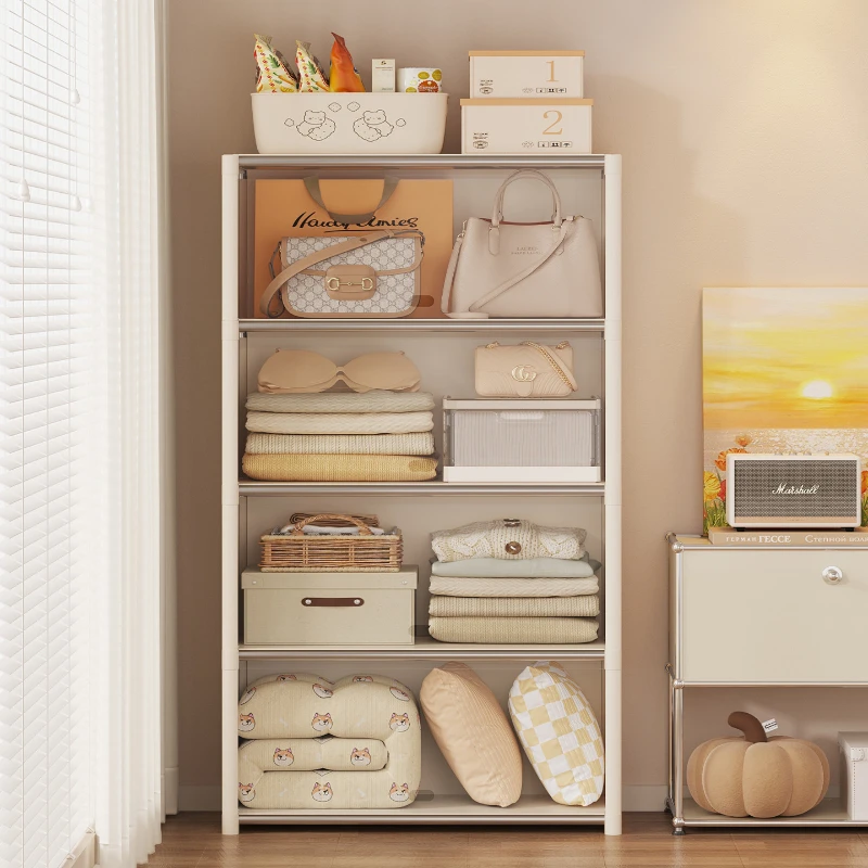 Flip Door Wardrobe, Large Capacity Dustproof Closet Organizer, Freestanding Storage Cabinet With Transparent Doors For Bedroom