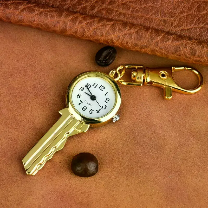 /HTF/Golden Key Shaped Quartz Watch With Keychain Clear Dial Perfect For Daily Use Bag Pendant Creative Gift Mini