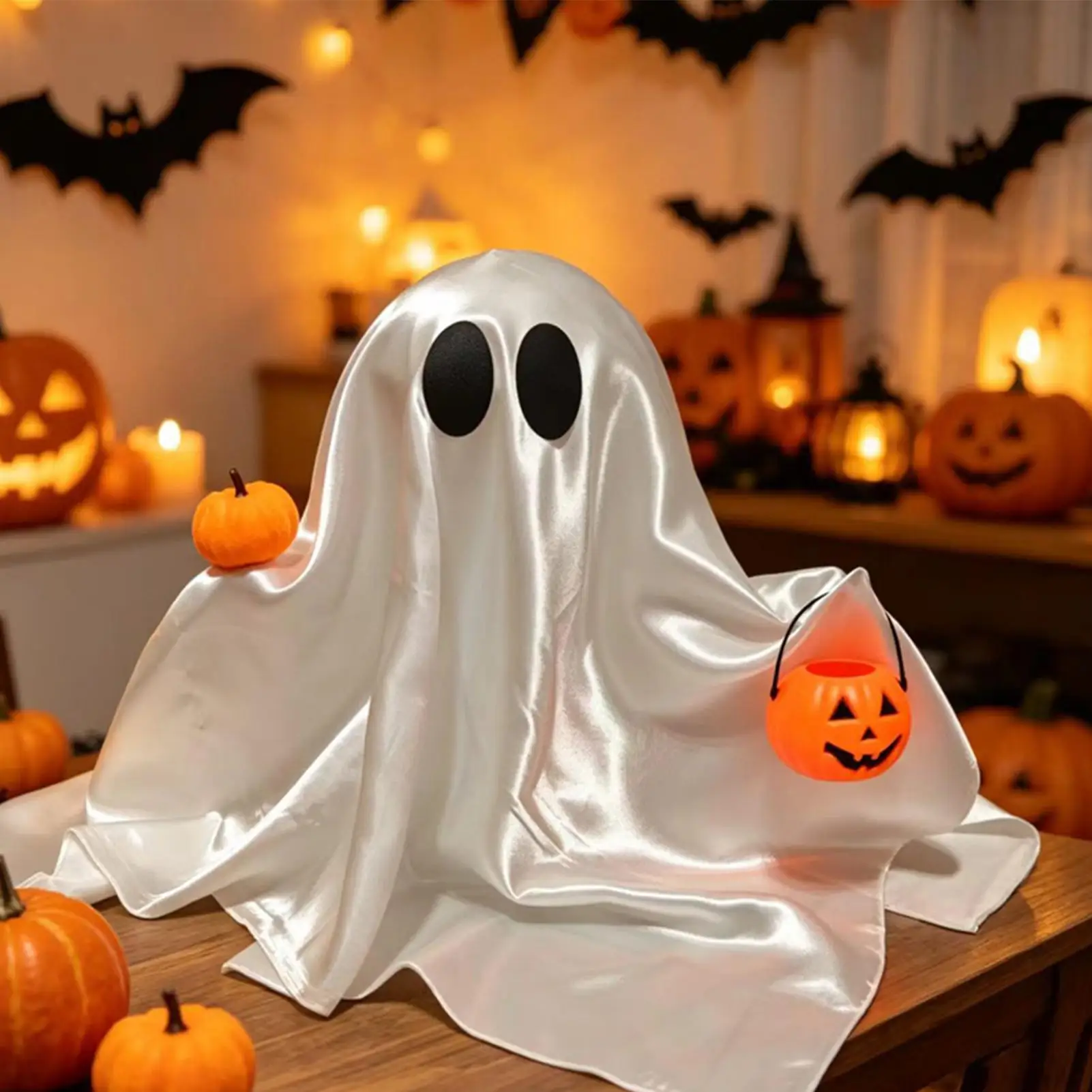 ゴーストフィギュア-パンプキンバスケットオーナメント付き-ハロウィン-かわいいゴーストテーブルデコレーション-デスク-オフィス-ホーム-本棚-ベッドサイド-保育園用