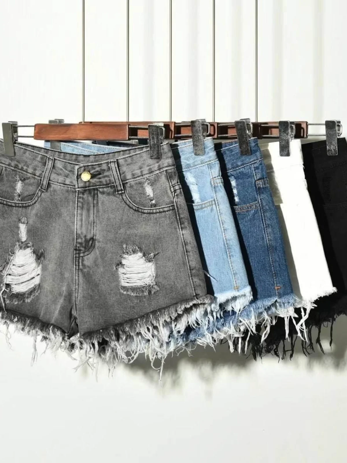 

High Waist Irregular Hole plus Size Denim orts for Women Girls Thiened Wear Resistant Embroidered Zipper Closure Jeans