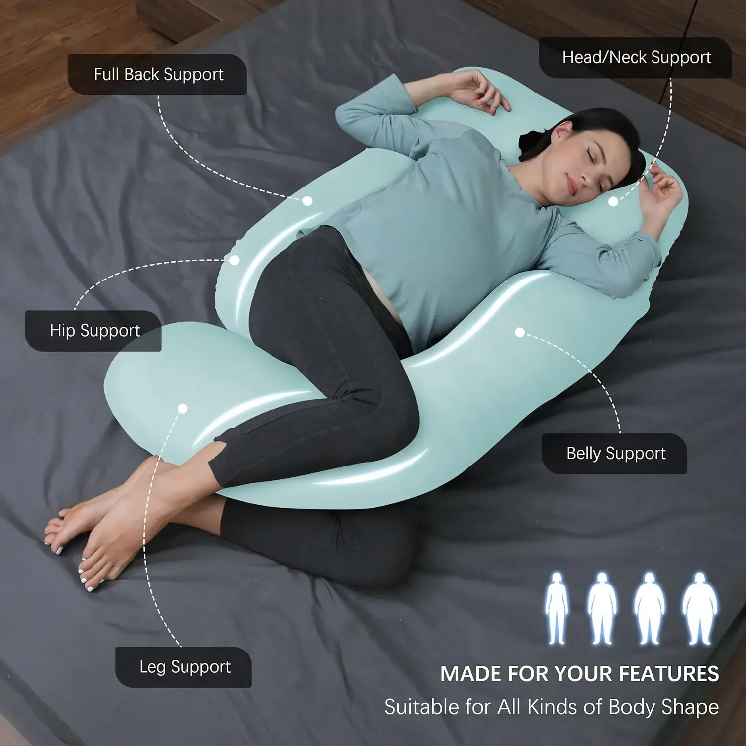 Pregnancy Pillows for Sleeping - U Shaped Full Body Maternity Pillow with Removable Cover - Support for Back, Legs, Belly, HIPS