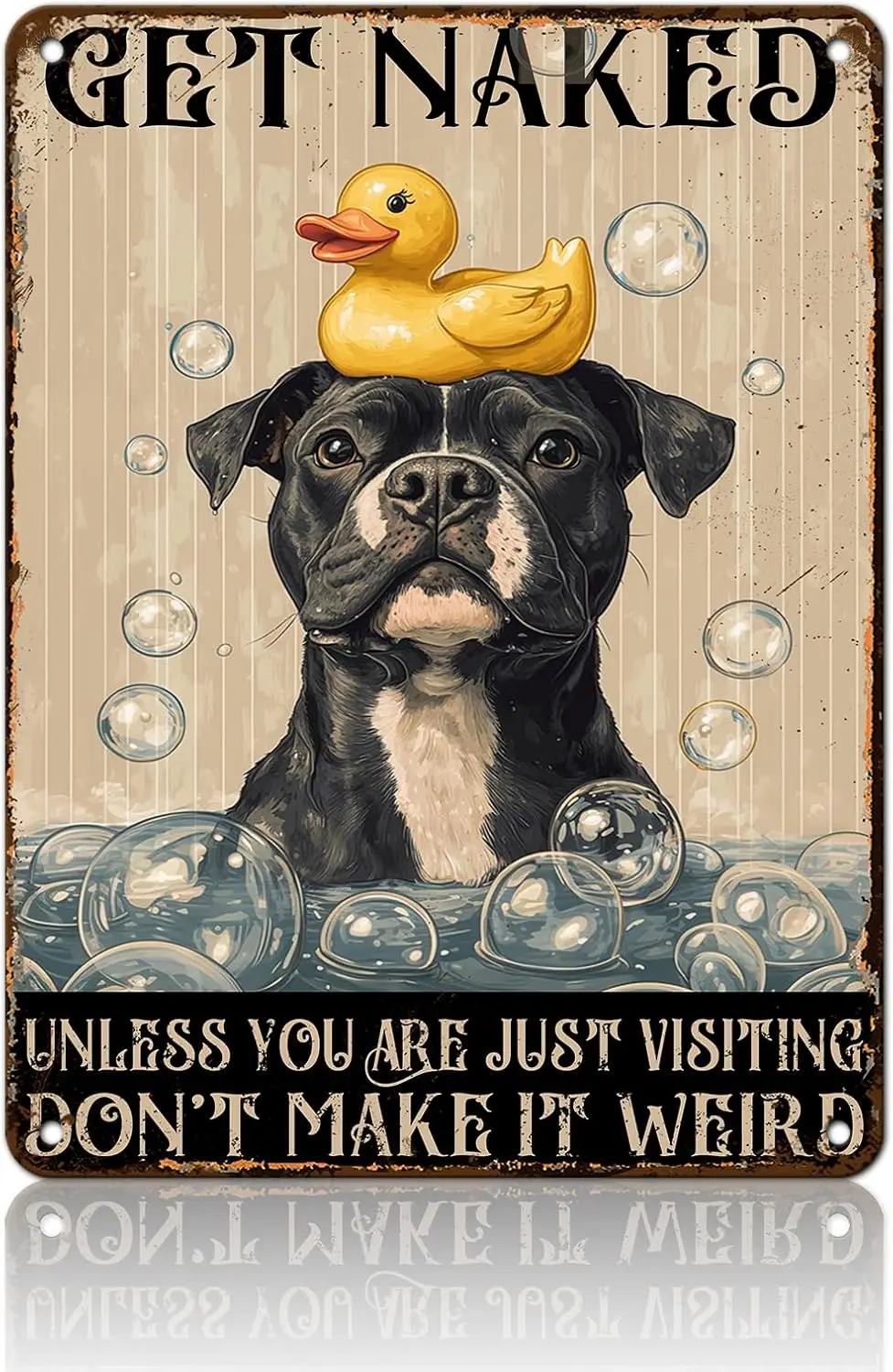 Funny Pitbull Metal Tin Sign Get Bathroom Poster Dog Wall Art Decor S