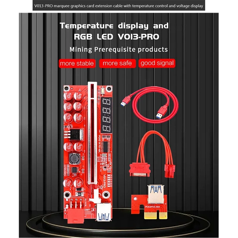 PCIE Riser para Bitcoin Miner, Pro Card 013, PCI Express, Extensor 1X a 16X, USB 3.0, Cabo 6Pin, Placa de Vídeo, GPU