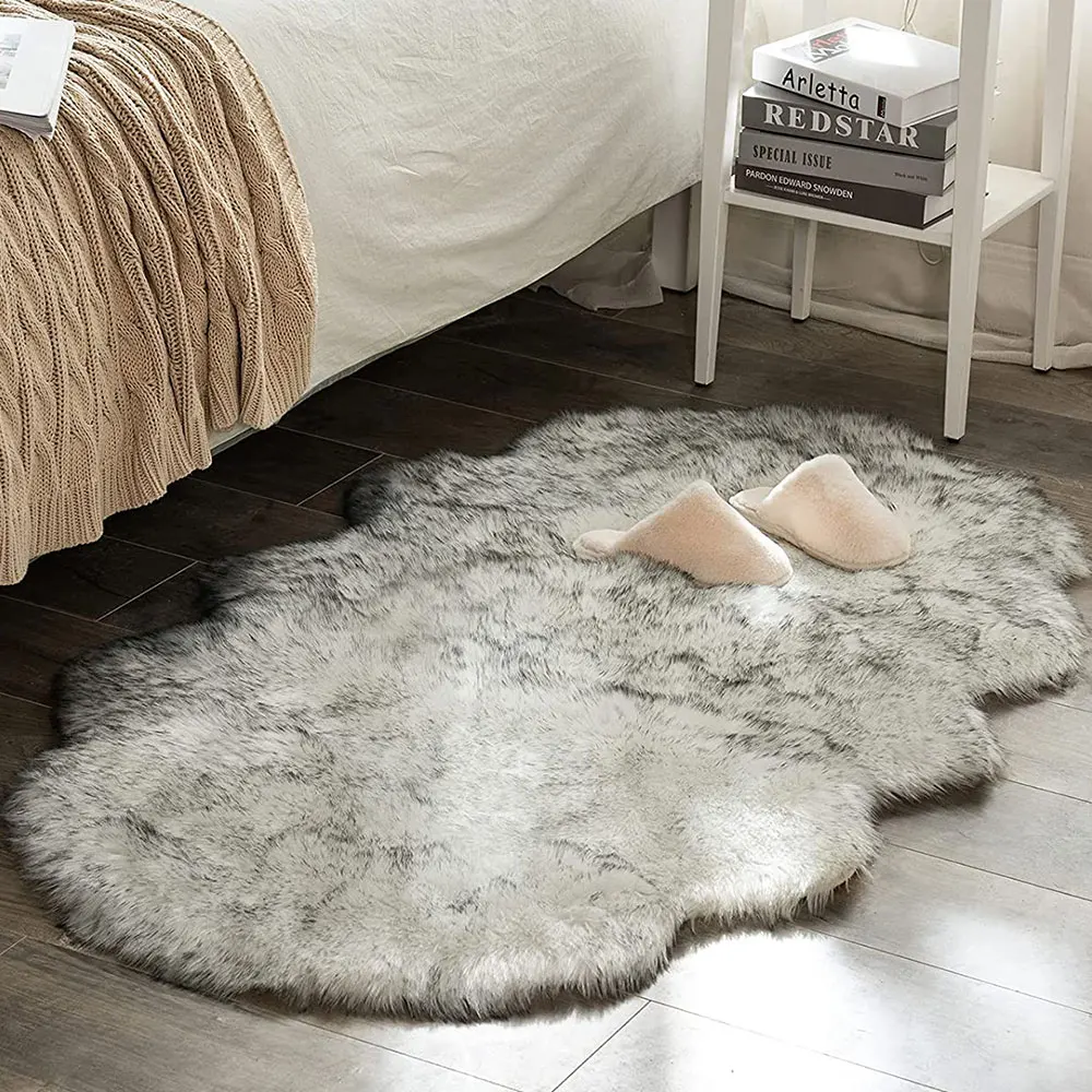 Shaggy White Fur Rug Bedroom  Soft Fluffy Faux Sheepskin Area Rugs Washable Plush Bedside Carpet for Living Room Sofa Decor