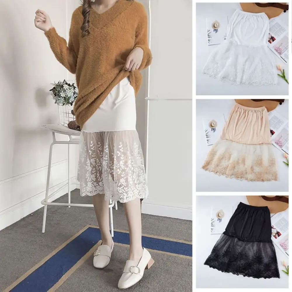 

Flower Lace Underskirt Slips 70cm Cheongsam Mesh Underskirt Slips Dress Hight Waist Streetwear Safety Skirt Petticoat Commuting
