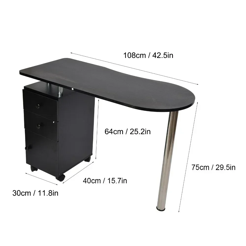 Nail Table Mobile Wooden Manicure Desk with 1 Door 2 Drawers Casters for Beauty Salon, With 2 drawers and a cabinet, Nail Table