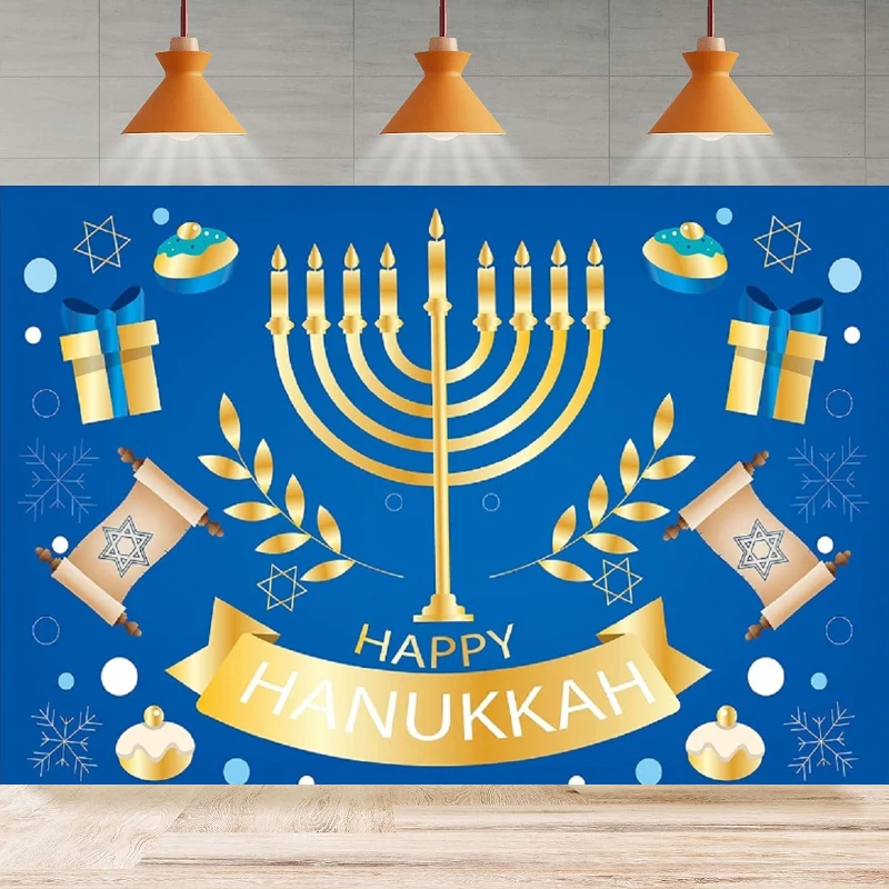 

Photography Backdrop Happy Hanukkah Jewish Festival Holiday Celebration Welcome Chanukah Home Party Backdrop Wall Banner Decor