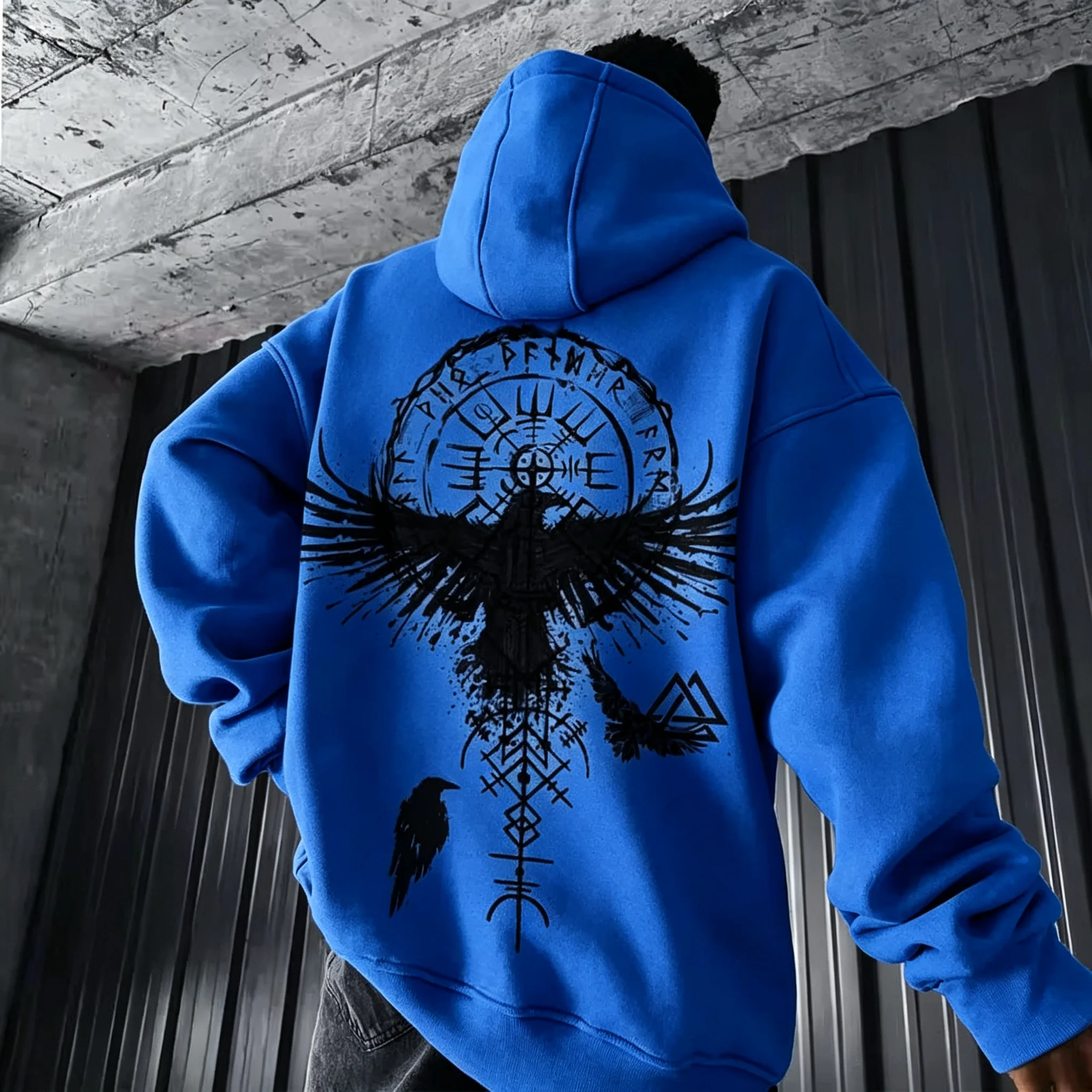 2026 Herren Y2K Viking-Totem-Adler-Print Hoodie Herbst Winter Lässiger Pullover Sweatshirt Lockerer Streetwear Alltags-Outdoor-Sport-Oberteil – Detail 12
