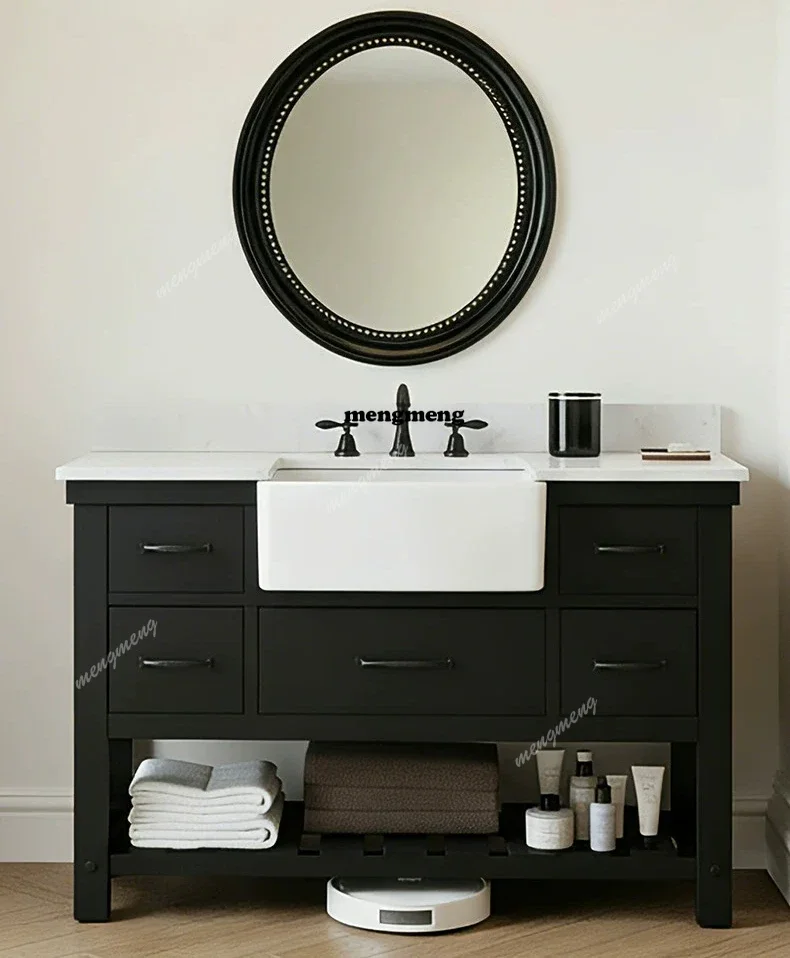 Hot sales French Bathroom Cabinet Combination Black Oak Painted Toilet Washstand Pool Washbasin Cabinet