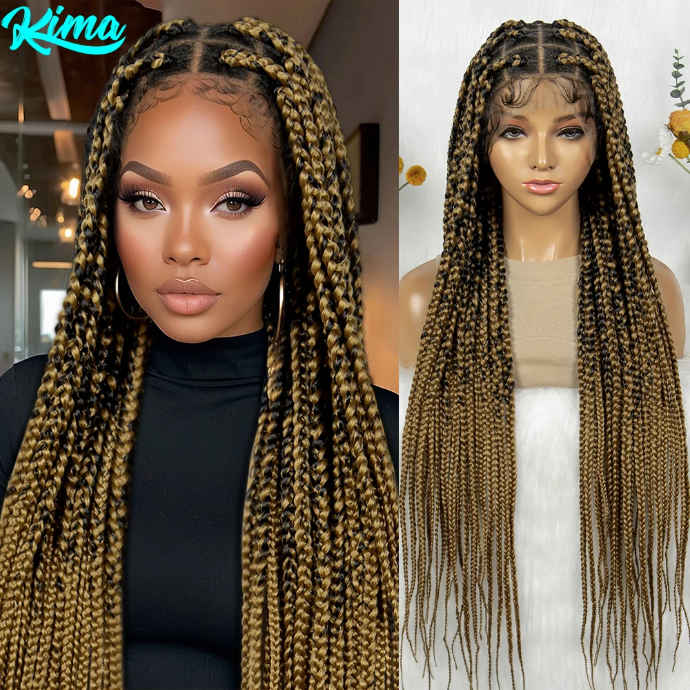 

Плетеные парики для чернокожих женщин, синтетический полный парик спереди, большой парик без узлов, косички, полный кружевной косички, плетеные парики