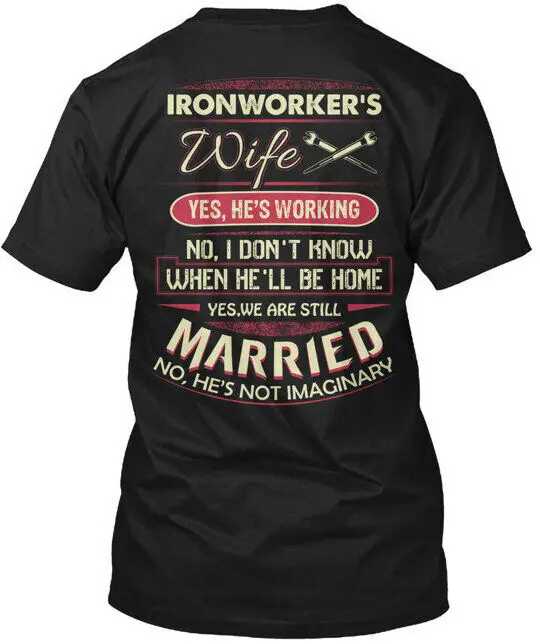 Ironworkers Wife-  Wife Yes Hes T-Shirt Made in the USA Anime Pattern Clothing Cotton Short Sleeve  Graphic T-sh