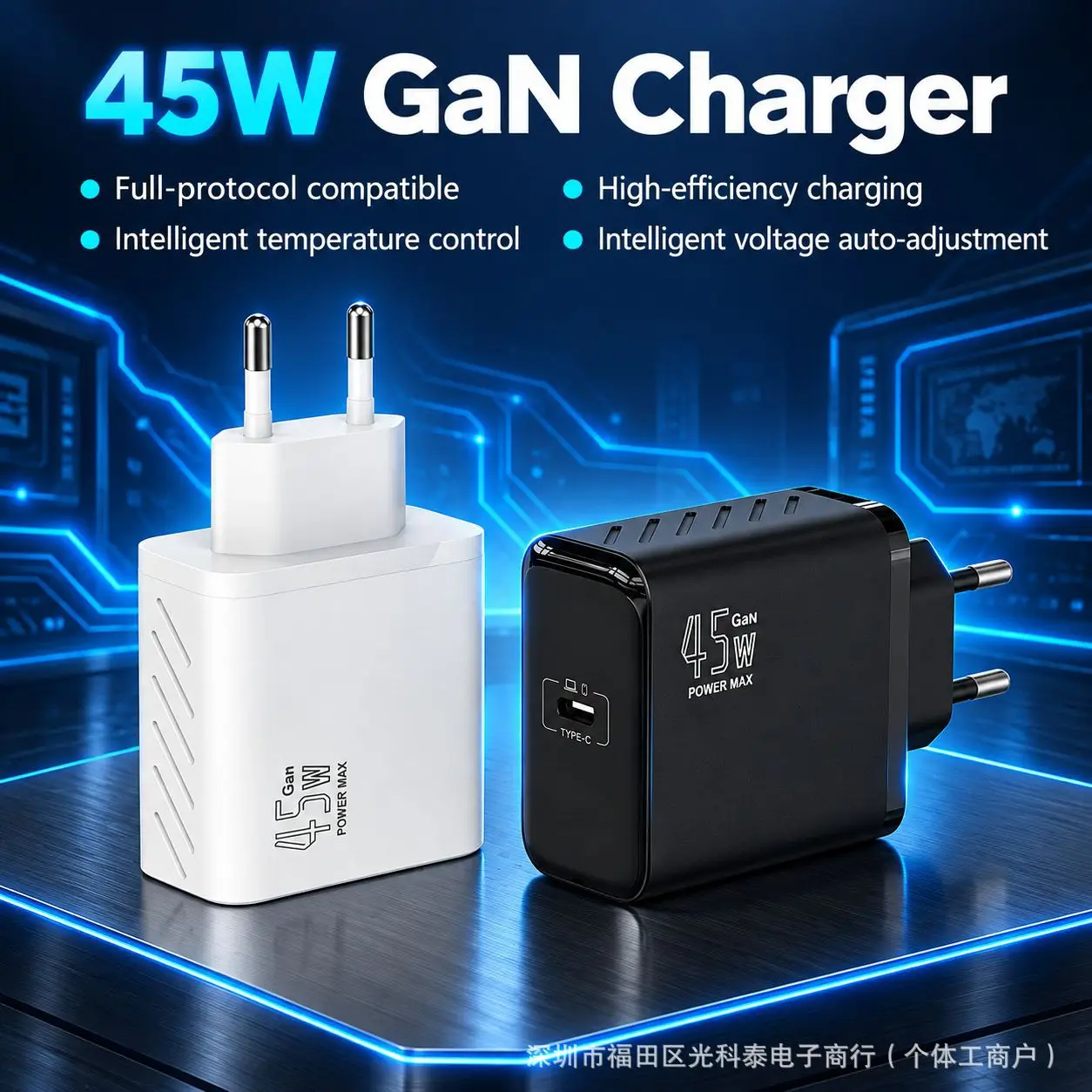 45WGaN Fast Charger PD USBC Wall Adapter for iPhone 18Pro Max Samsung Portable Travel Charging Block High Efficiency Power Brick