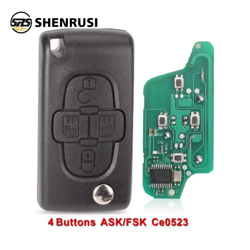 

SHENRUSI ASK/FSK 433 МГц 4 кнопки флип Floding дистанционный брелок для Peugeot 1007 для Citroen C8 VA2/HU82 лезвие CE0523