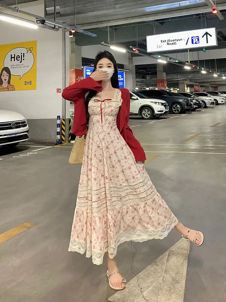 

Plus Size plus Size ort Sve Women's Dr Summer Waist Cinching Belly Covering A-Line Floral Skirt High Waist A-Line Korean Sle