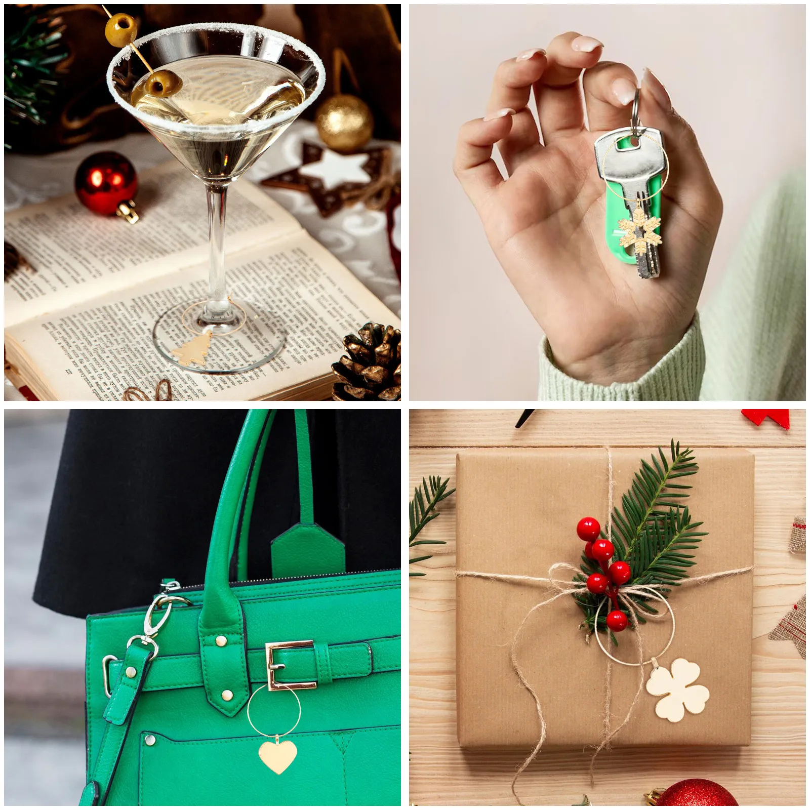 6Pcs Christmas Wine Glass Rings Metal Party Drink Tag Rings Holiday Festive Decoration Wine Glass Identifier Ring Creative Xmas