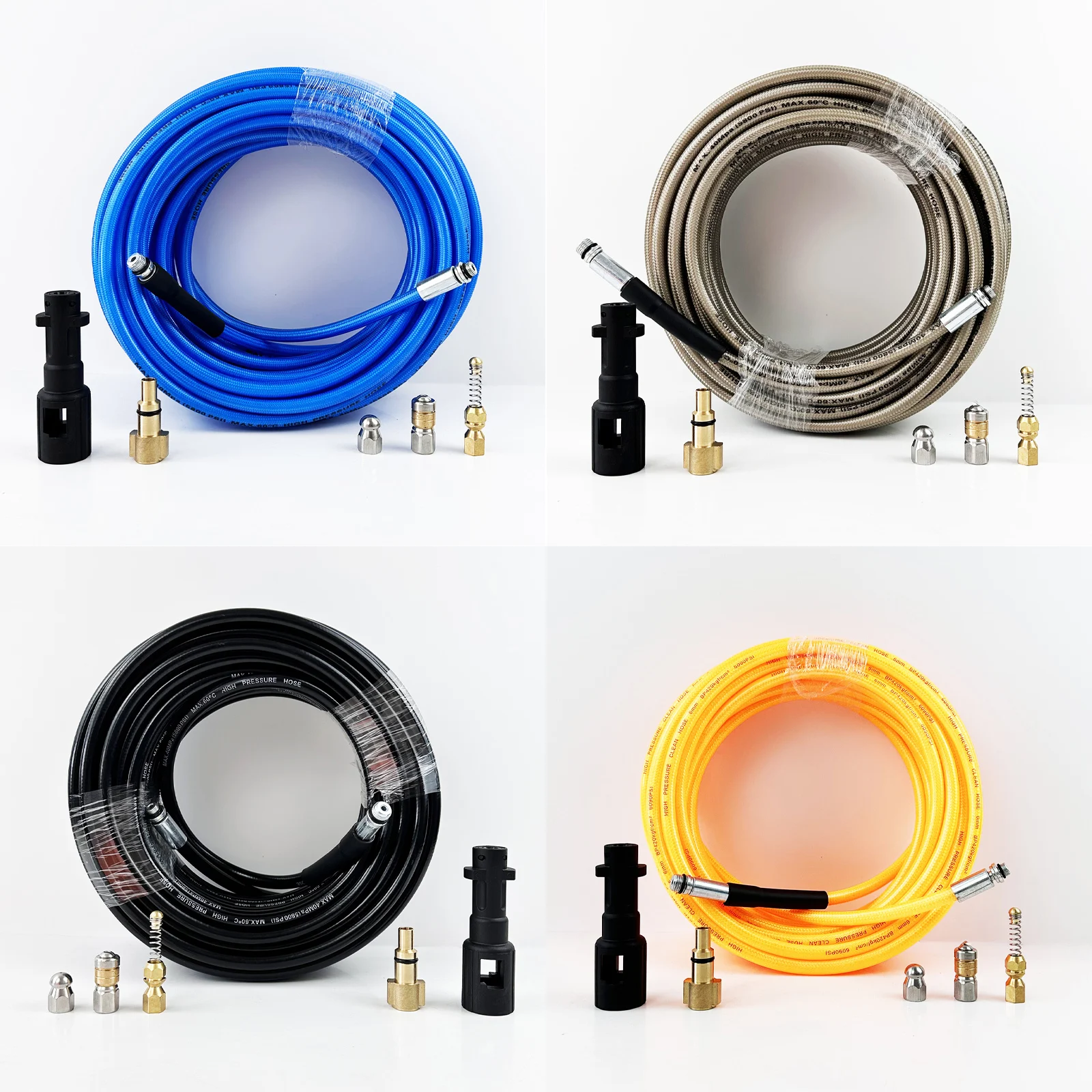 

4 Color High Pressure 3800PSI Sewer Cleaning Hose 0.5-50m with 1/8 Inch Rotating & Spring Nozzles for Lavor - Karcher Washers