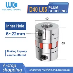3 Jaw Coupling D40 L65 5/6/7/8/9/10/12/14/15/16/17/18/19/20/21/22mm CNC Motor Ballscrew Jaw Spider Plum Shaft Coupler Flexible