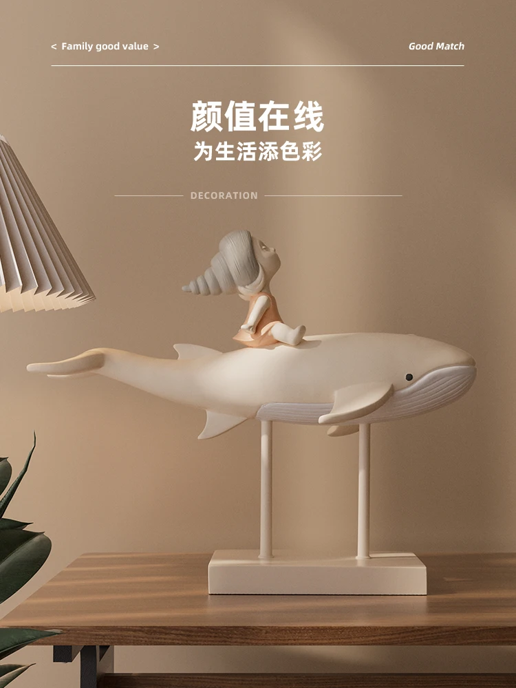 Modern minimalist creative whale ornament Internet celebrity cream style living room entrance bedroom TV cabinet decoration