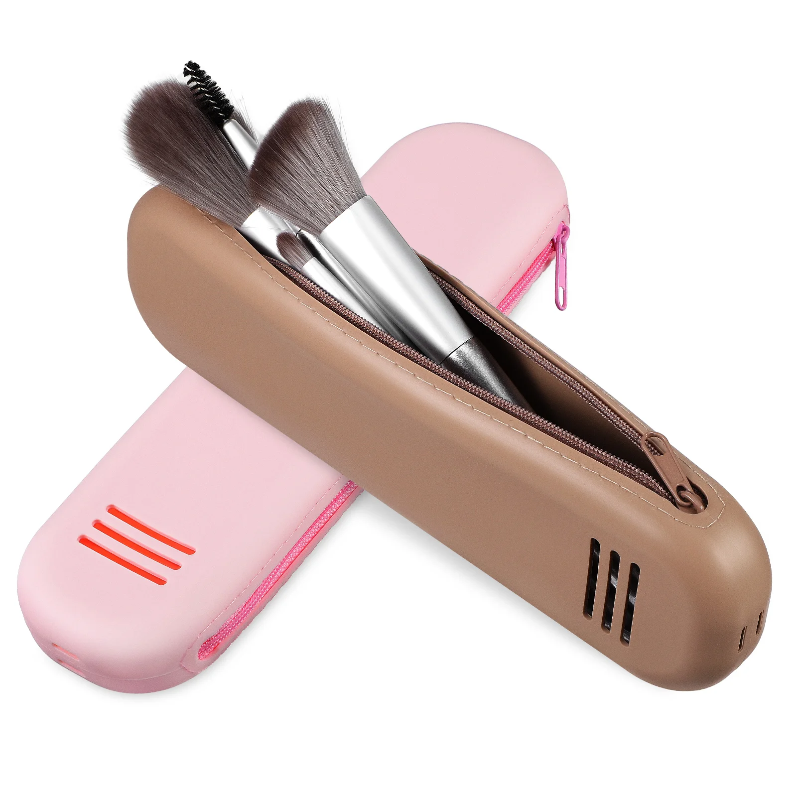 

2 Pcs Portable Organizer Pouch Silicone Bag Makeup Bag Travel Makeup Brush Travel Case Pink Beige Brush Bags Case