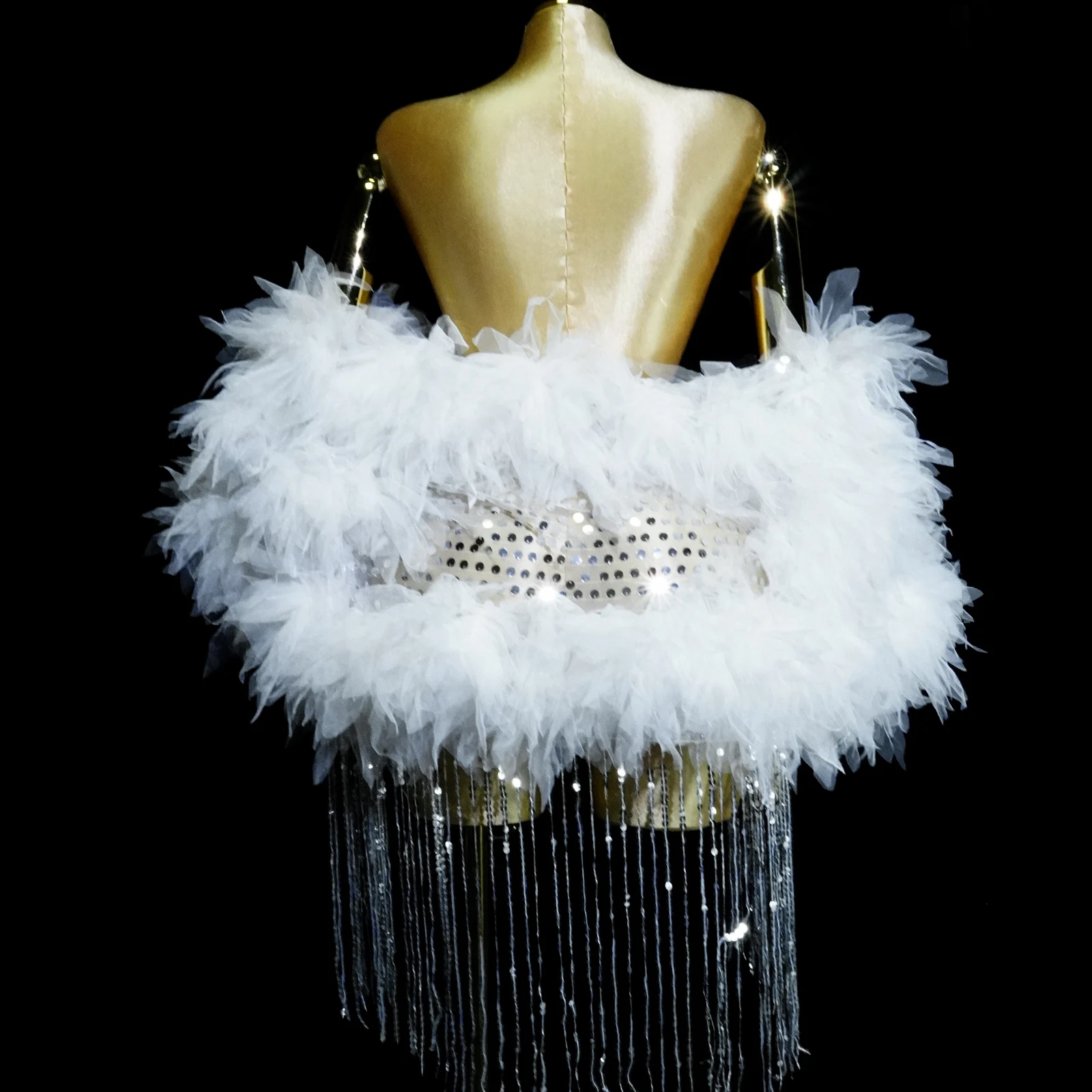 

Elegante White Lace Tassels Coat See-through Stage Outfits Performance Wear Drag Festival Costume Gogo Dance Singer Show Clothes