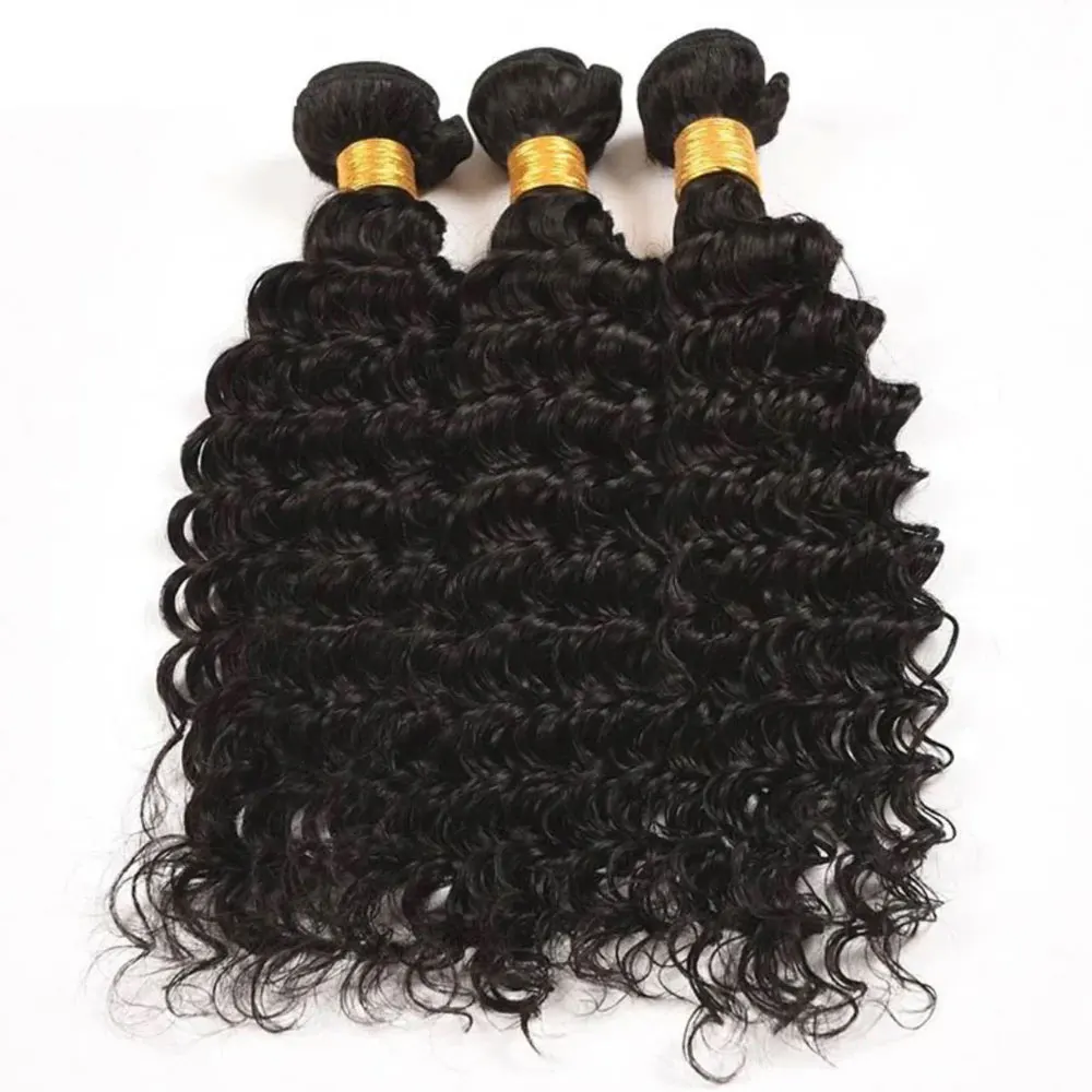 ブラジル産バージンディープウェーブヘアバンドル 100%未加工ディープカーリー人毛 1 3 4バンドル グレードディープウェーブ人毛 ブラックカラー