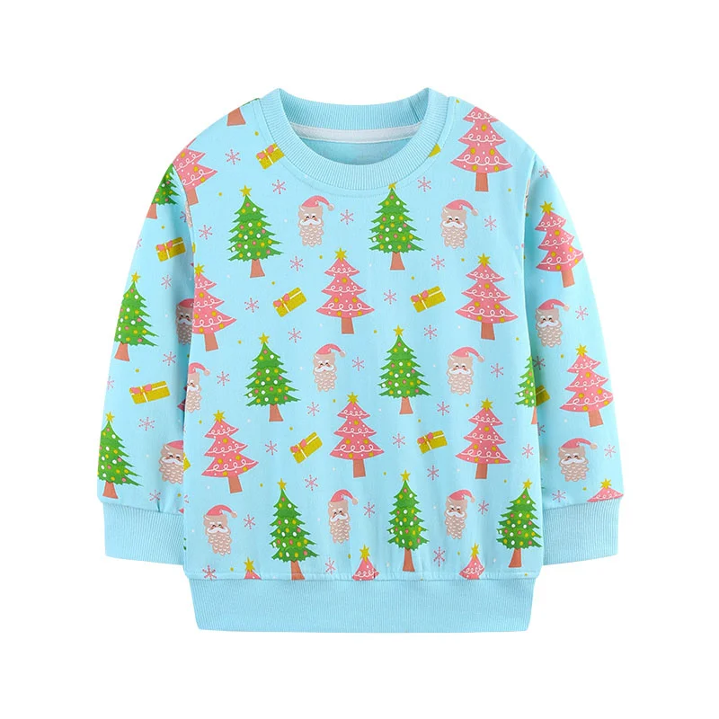 

Jumping Meters 2-7T Christmas New Years Girls Sweatshirts Christmas Trees Blue Long Sleeve Autumn Winter Children's Clothes Tops