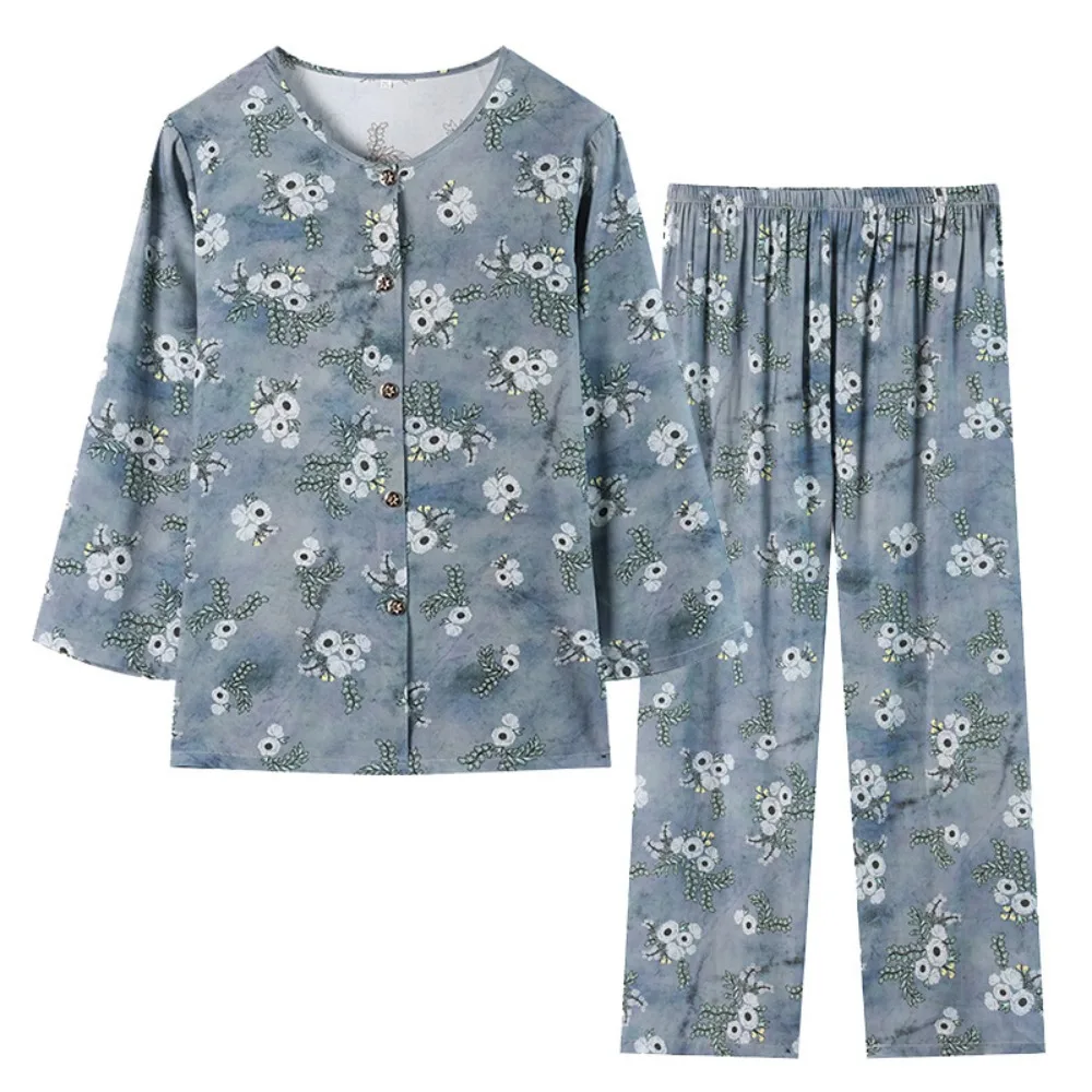 

Middle-aged XL-4XL LARGE Home Wear Nightwear for Women Pajamas Floral Spring New Long Sleeve Pyjamas Set Woman Night Clothes