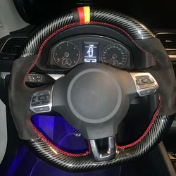 Anti-Slip Suede Carbon Fiber Car Steering Wheel Braid Cover For Volkswagen Golf 6 GTI MK6 Scirocco R Auto Interior Accessories