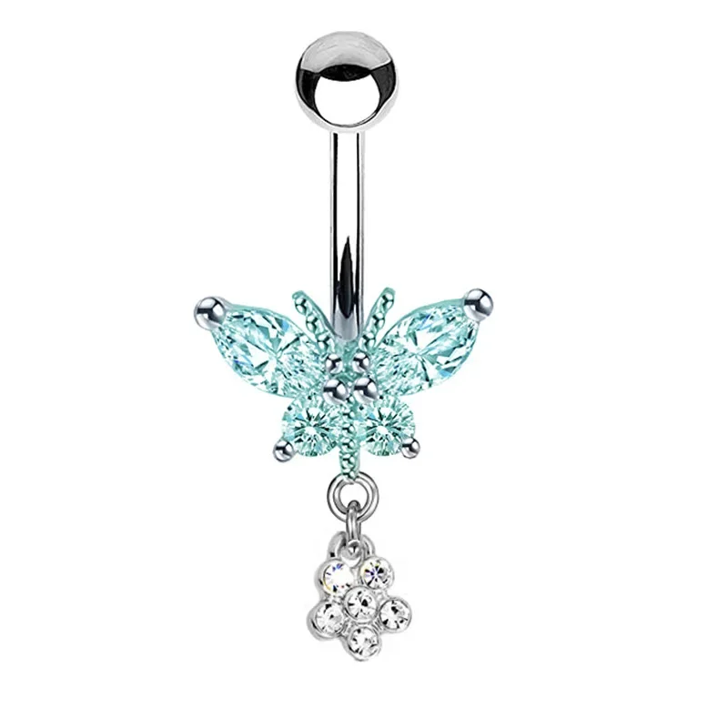 Butterfly Zircon Navel Belly Piercing Rings Fashion High Quality Surgical Steel Dangle Button Body Piercing Jewelry Accessory
