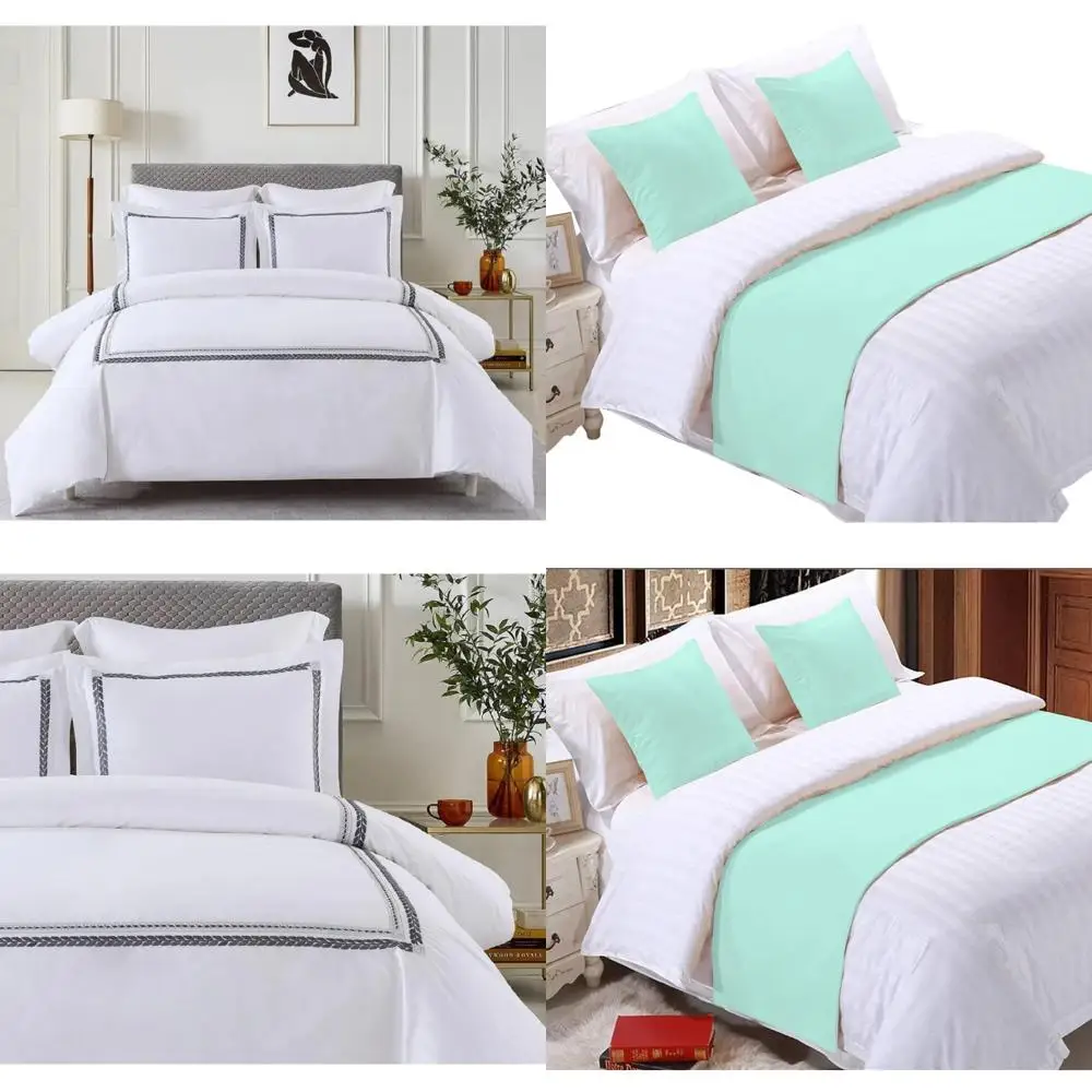 

embroidered full/queen duvet cover set with pillow shams - 3pc percale bedding ensemble