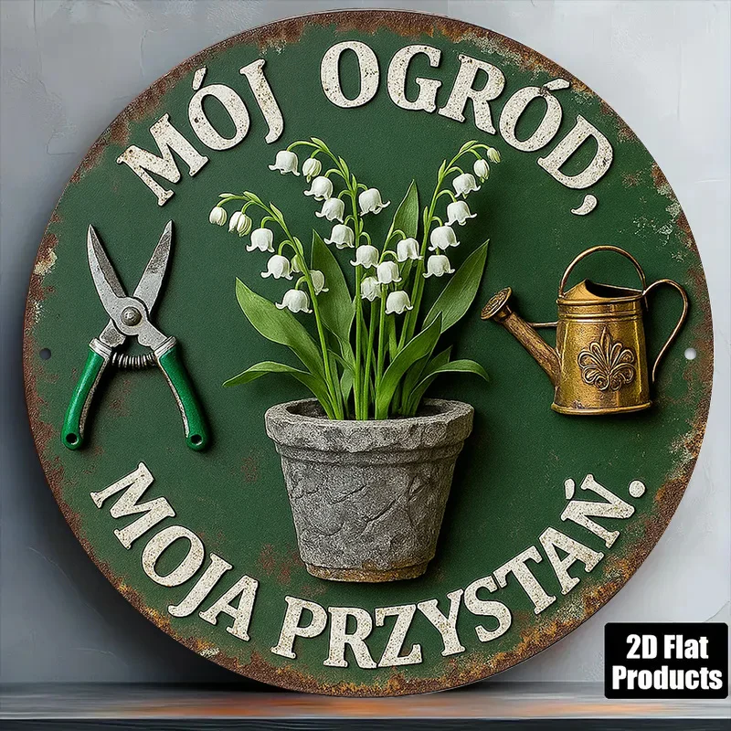 1pc Polish Language Garden Wall Plaque,Vintage French-Inspired Aluminum Sign with Lily-of-the-Valley & Polish Text 