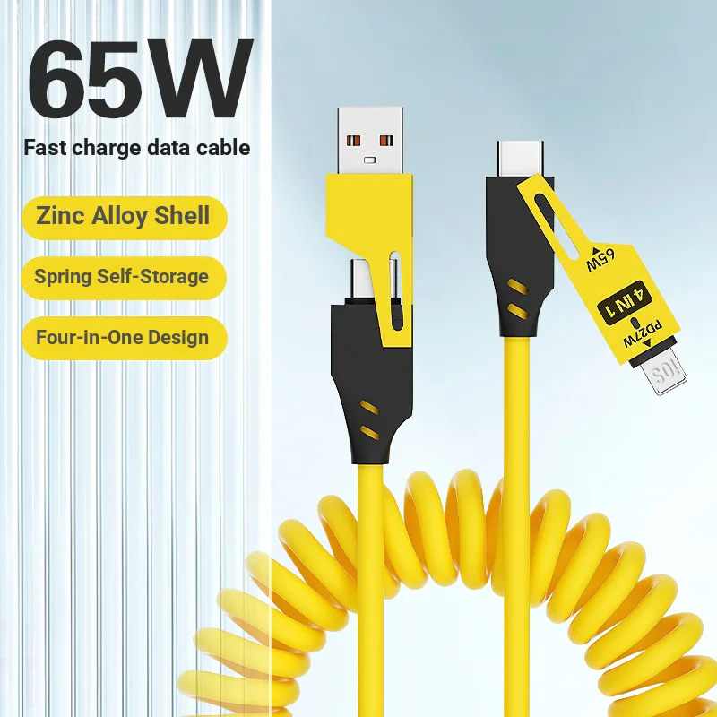 Cutee in 1 Spring Charging Cable Type C to C Fast Charging Spring Cable Retractable USB C Spring Cable for Car iPhone 15 Samsung