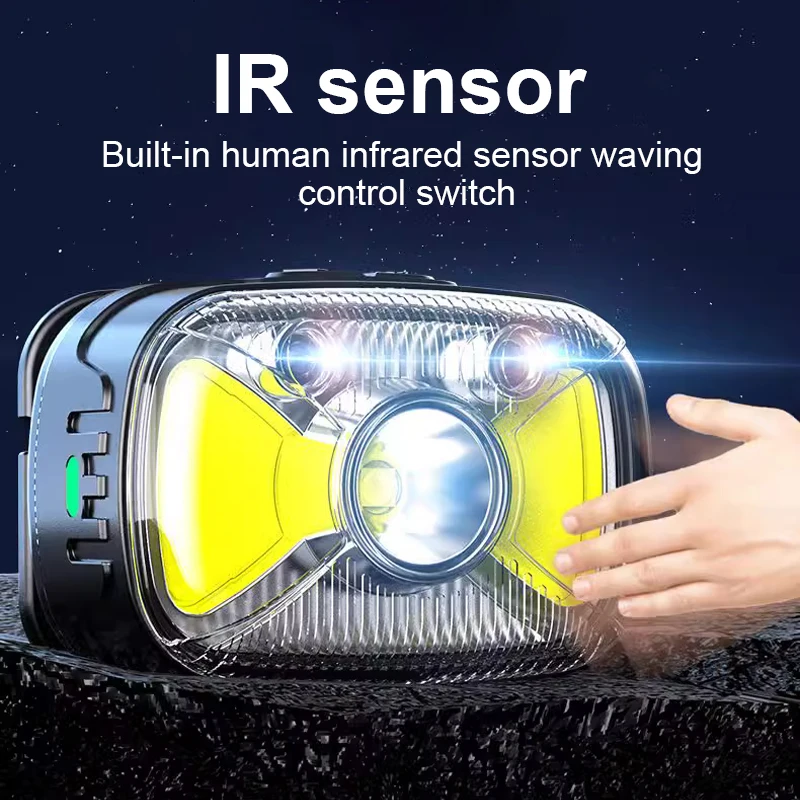Мощный налобный фонарь, мини-светодиодный перезаряжаемый налобный фонарь для ночной рыбалки, мощный налобный фонарь, уличный водонепроницаемый портативный фонарь для кемпинга, налобный фонарик