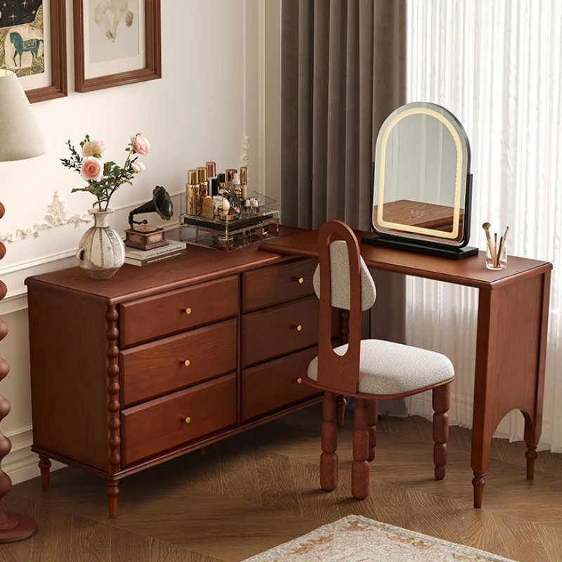 

Antique wooden dressing table household bedroom light luxury makeup vanity retro style coiffeuse vintage interior furniture