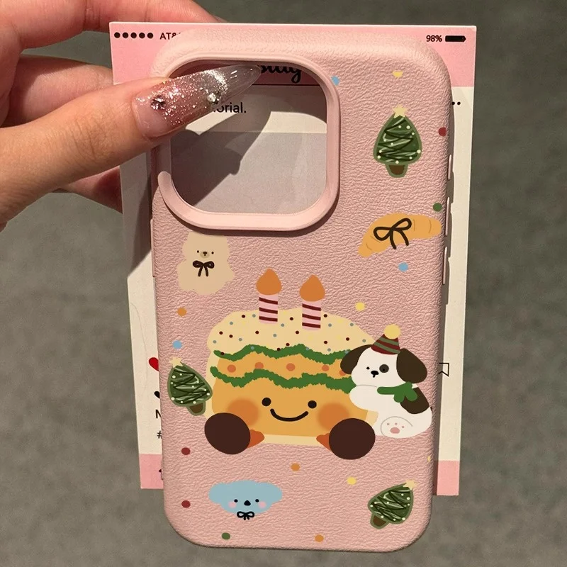 かわいいクリスマスケーキキャンディーカラーライチ柄ケース iPhone 16 15 14 13 12 11 Pro Max X XS XR 7 8 Plus 13用 ソフトシリコンカバー