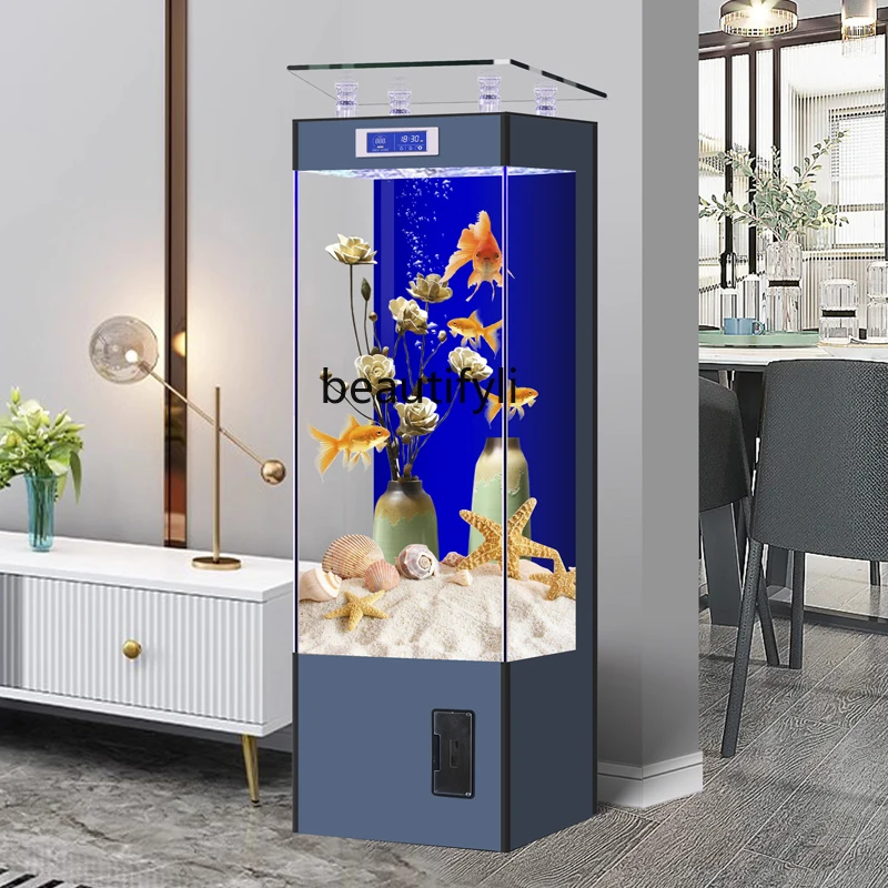 

Square Vertical Fish Tank Living Room Floor-to-Wall Ecological Fish Globe Loop Filter No Change Aquarium