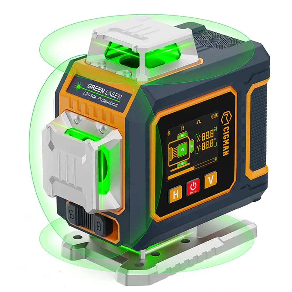 CIGMAN CM-S04 16-lijns laserwaterpas met LCD-display, automatische waterpasstelling, 4×360 °   Groene straal, ±1,5 mm/5 m, hoge nauwkeurigheid, 2600 mAhx2 batterijen