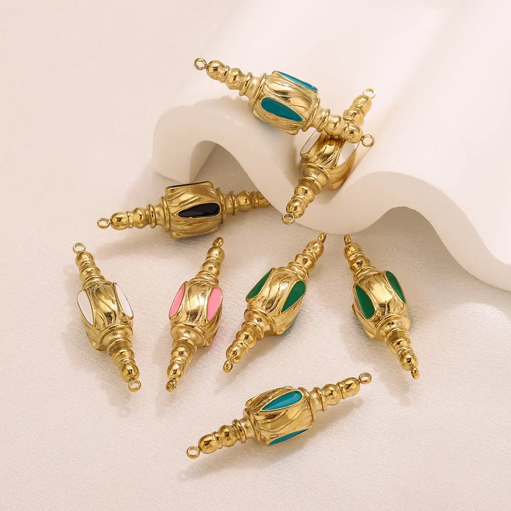 2개 스테인리스 스틸 드립 글레이즈 빈티지 디자인 금도금 로마 비즈 DIY 쥬얼리 연결 목걸이 펜던트 액세서리