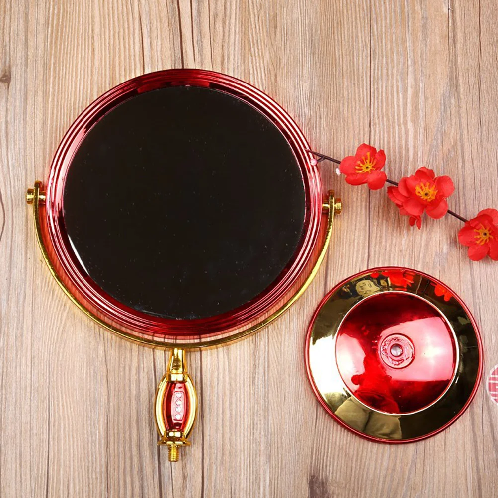 กระจกแต่งหน้าแบบหมุนได้สองด้านทรงกลม ขาตั้งสูง ภาพคมชัดระดับ HD สำหรับโต๊ะเครื่องแป้ง เหมาะสำหรับผู้หญิง