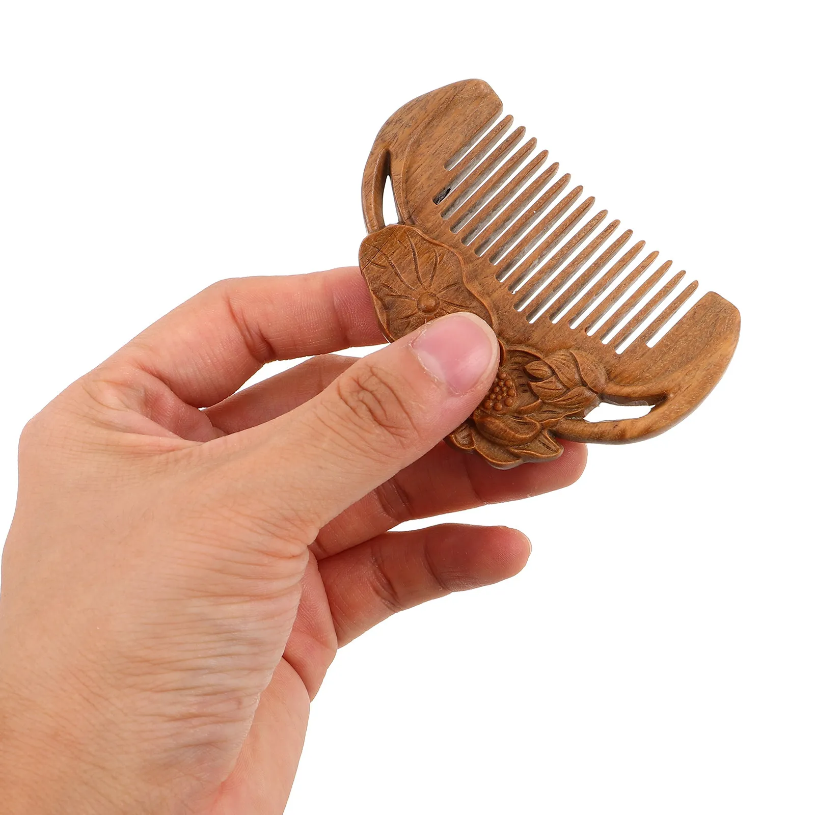 1Set Vintage Wooden Comb Mirror Set Hand-Carved Elegance Smooth Teeth Portable Travel Makeup Mini Compact Mirror High Clarity