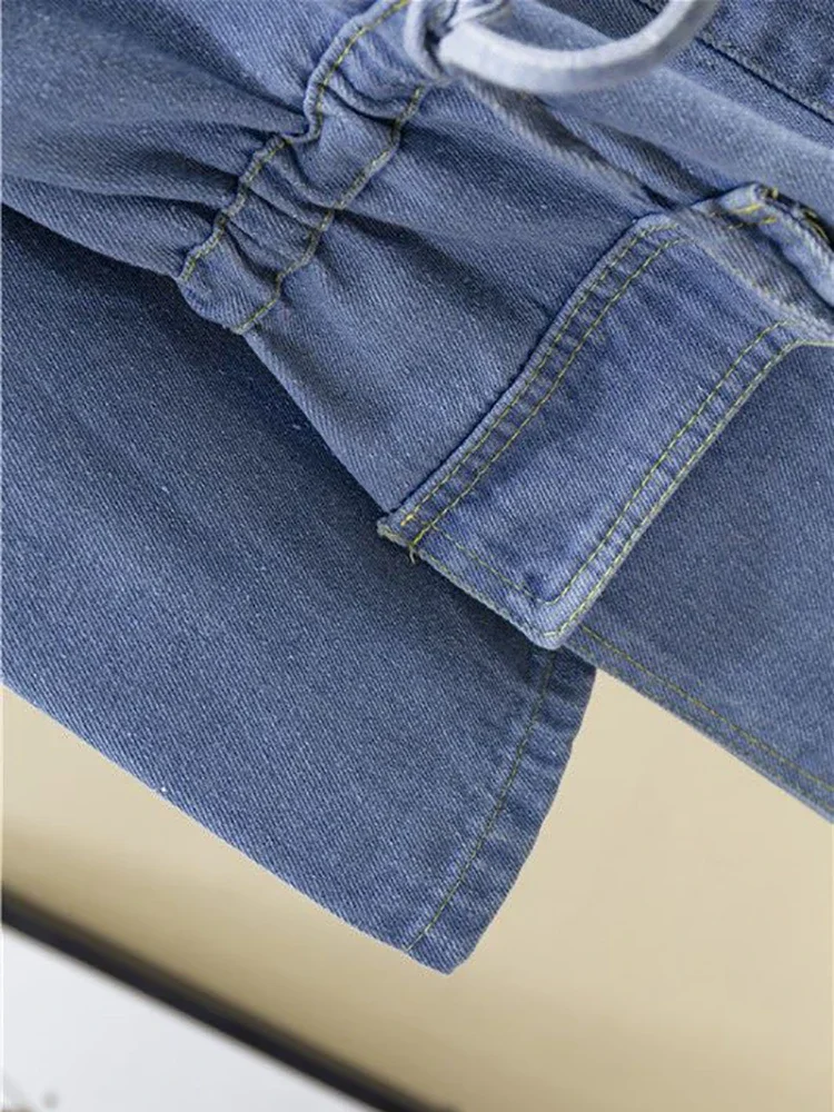 Fitshinling Pasek ze sznurkiem Długie kurtki jeansowe dla kobiet Moda Nowość w kieszeniach Płaszcz jeansowy z kapturem Odzież damska Odzież wierzchnia 2024