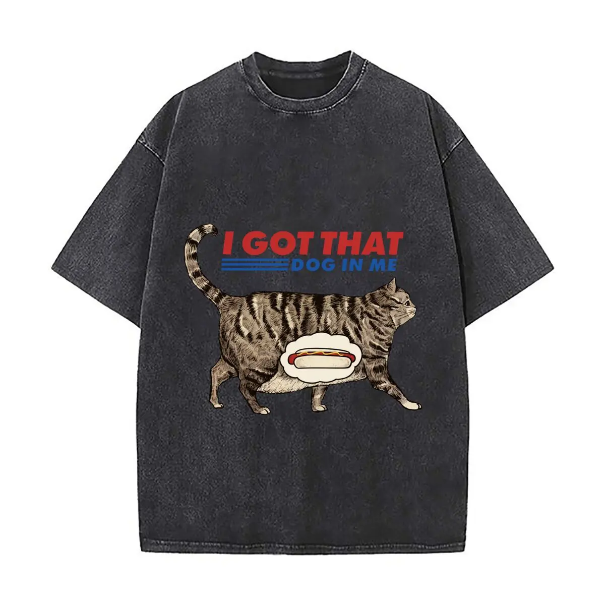 I GOT THAT DOG IN ME Funny Cat Hotdog Meme Distressed Vintage Oversized Streetwear Tops for Coffee Dates