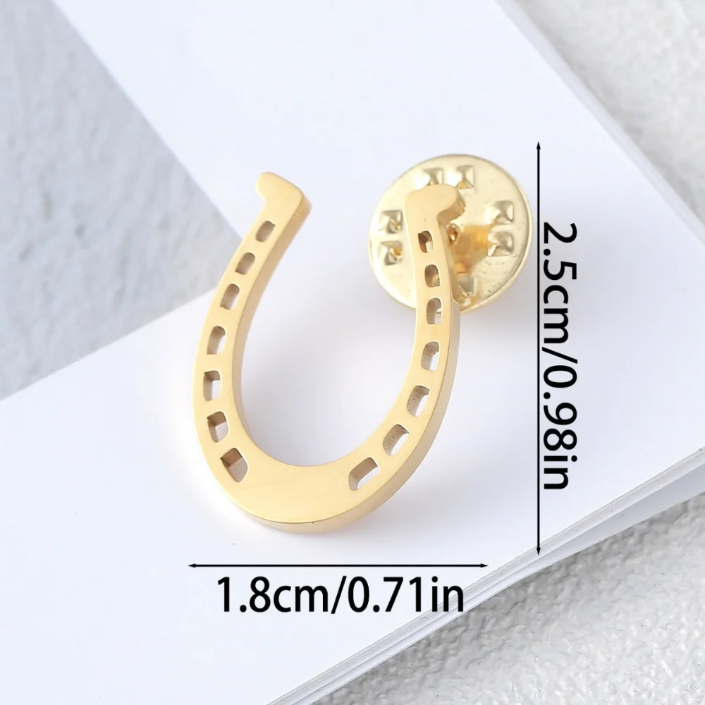 Horseshoe Shape Brooch for Men Women Classic Stainless Steel Lapel Pin Vintage Lucky Symbol Badge Suit Jacket Collar Decor Gift