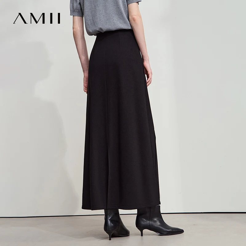 AMII 2026 Women‘s Autumn Casual Skirts Solid Strap Style Drawstring Minimalism Long A-LINE Skirts Female Clothing 12523084