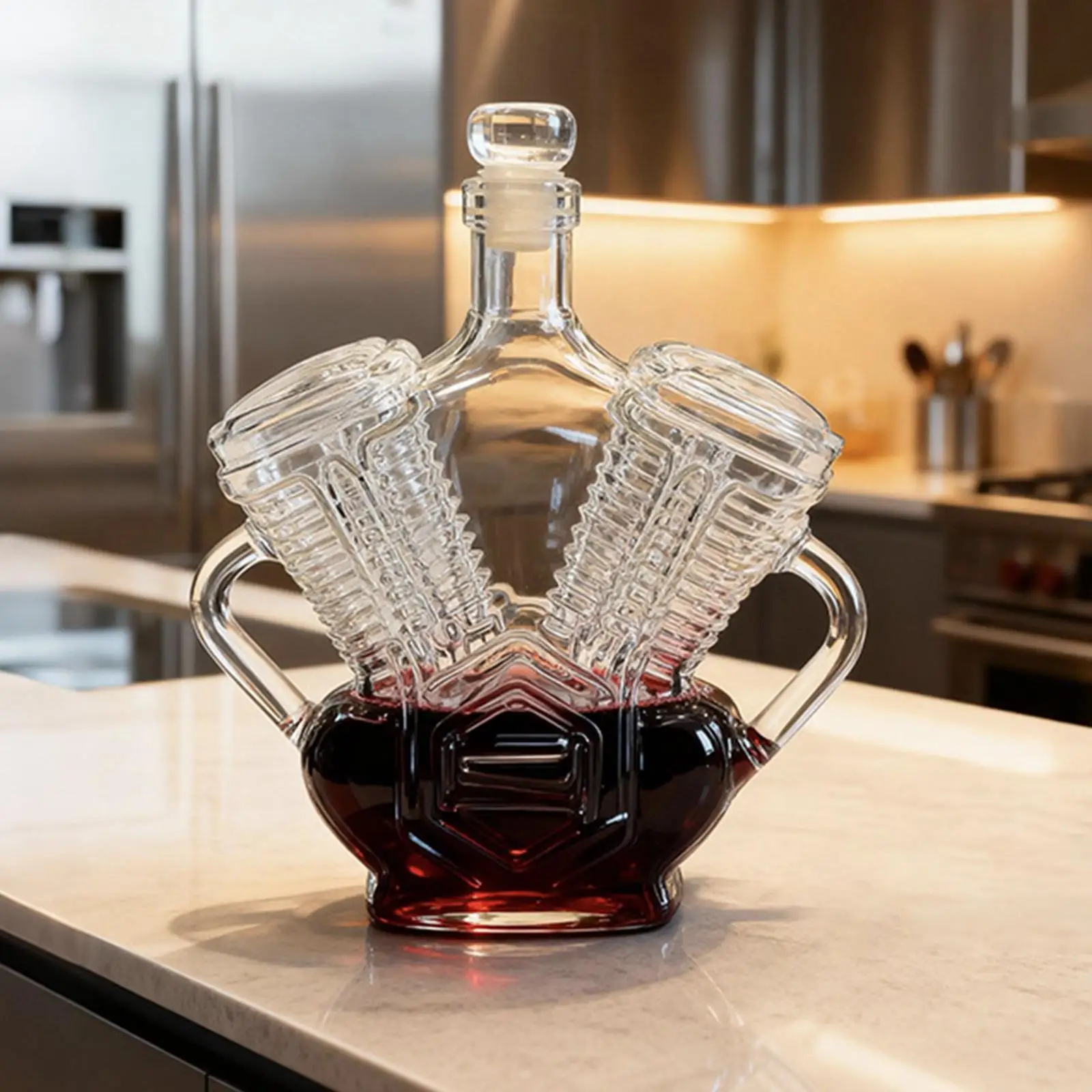 Car Engine Shaped Whiskey Bottle Bar Decoration Wine Bottle with Stopper, Wine Decanter for Restaurant Dining Room, Home Party